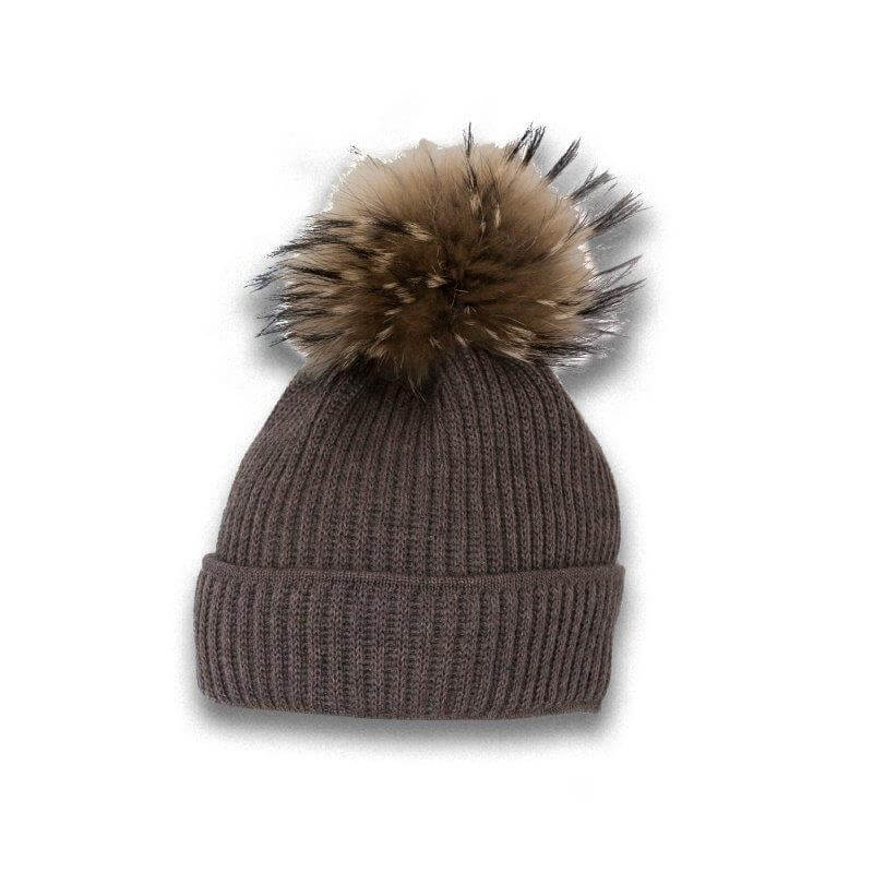 Strickmütze m. Echtfell-Bommel